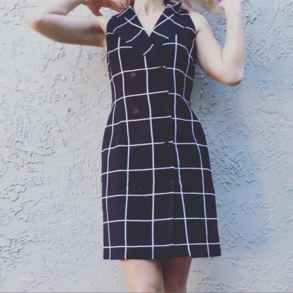 Talbots black white sleeveless wrap dress size 16 vintage